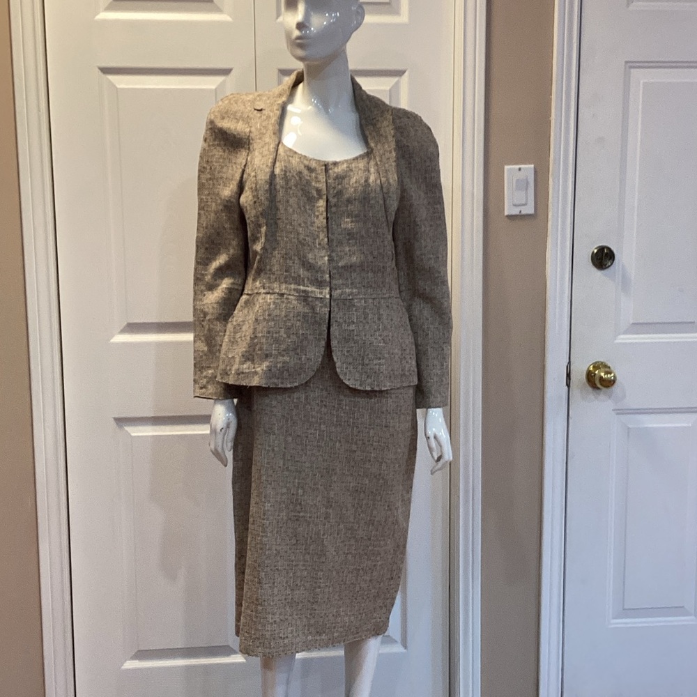 Ports 1961 Linen Cotton Raw Edge Tan Dress Suit Set